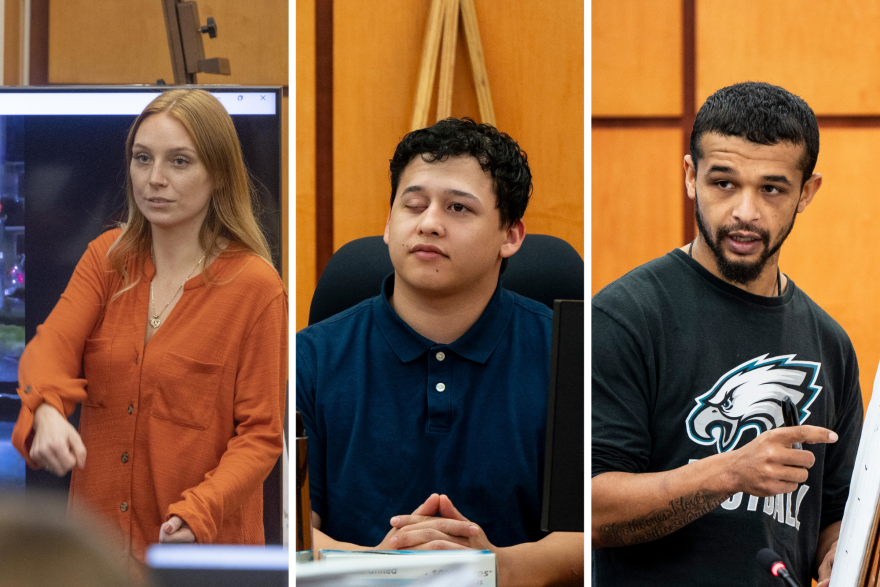 Three eyewitnesses, from left, Sara McDowell, Seth Cowden and Keyon Lowery, testified for the prosecution. Their testimony contradicted key parts of the officers' accounts.