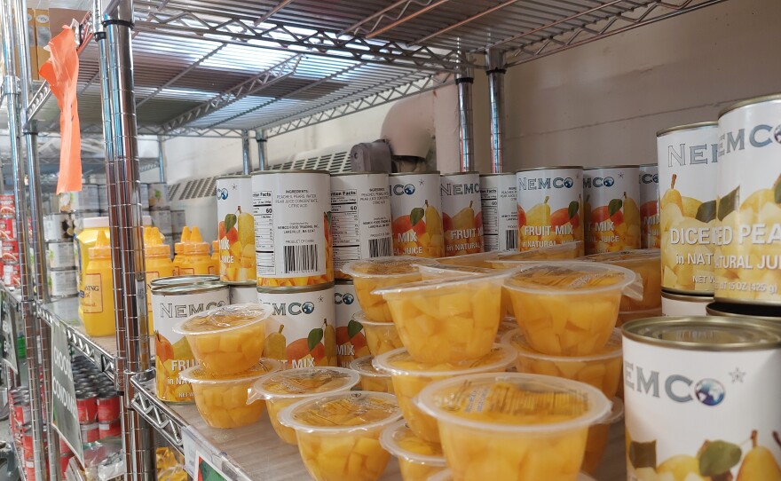 Food available inside Swoop's Food Pantry.