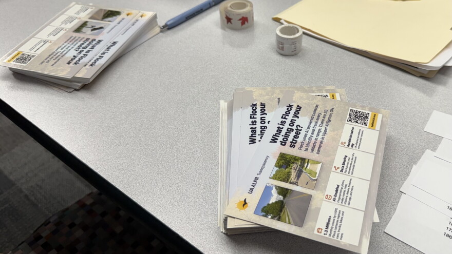 Postcards sent out by DeFlock Upper Arlington as part of a "National Week of Action" in August. The postcard reads "What is Flock doing on your street?" along with more information