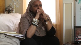 Karen Burston, of Oklahoma City, is tearful as she talks about what she believes is the discrimination she and her son have faced at Sequoyah Elementary School. Burston’s son is in a special education program.