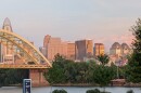 The Cincinnati skyline at dawn, as seen from Newport, Kentucky.