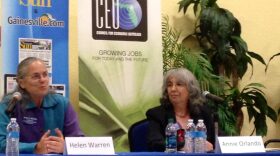 Helen Warren (left) debates issues facing the Gainesville community with commission-opponent Annie Orlando (right) at a forum on Thursday.