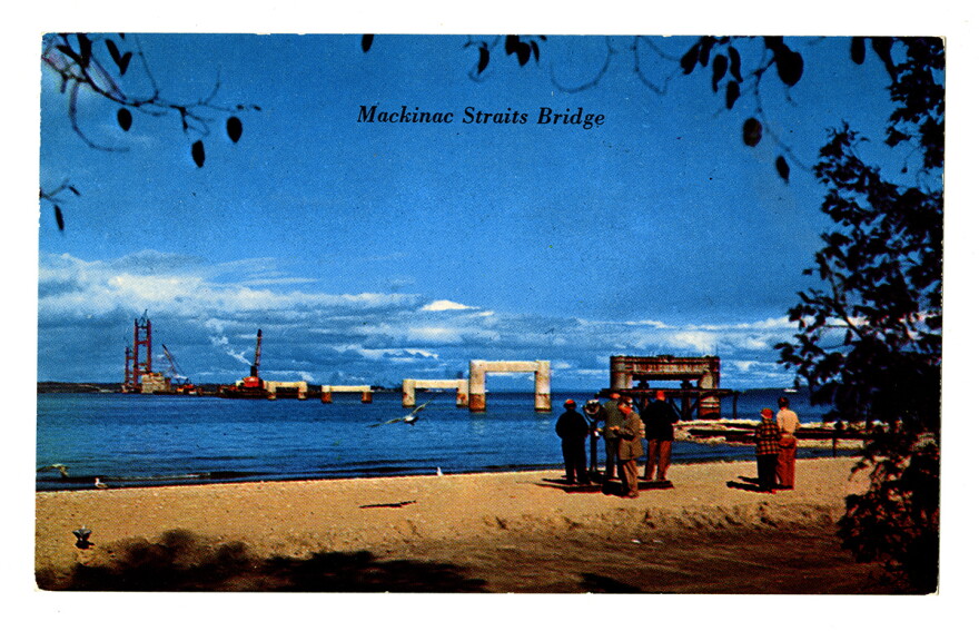 Mackinac Bridge construction, ca. 1955