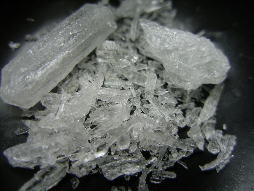 Shards of methamphetamine hydrochloride, also known as crystal meth.