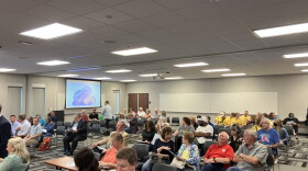 As Springfield City Council's temporary chambers at the Regional Police-Fire Training Center filled up witih spectators on Monday, June 9, 2025, Springfield Tenants Unite supporters turned out in yellow T-shirts.