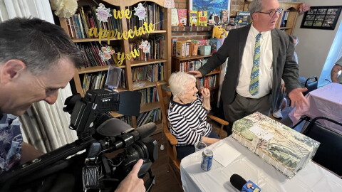 Sr. Jane Morrissey (center) was the subject of celebration Tuesday, Sept. 8, 2026, as The Gray House, a Springfield non-profit she helped create, honored her time in the city ahead of her departure from the area.