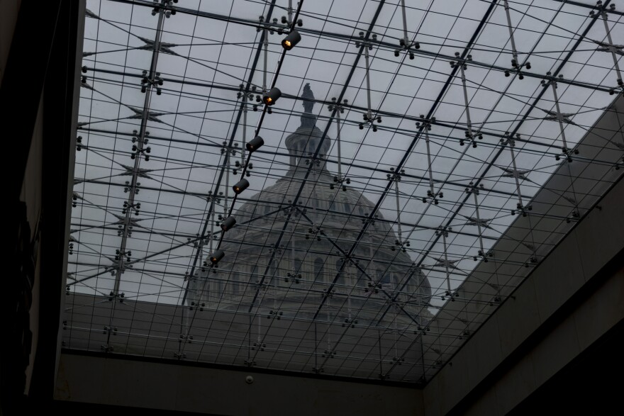 A photo of the U.S. Capitol from inside the visitors center on the eve of the federal government shutdown on September 30, 2025.