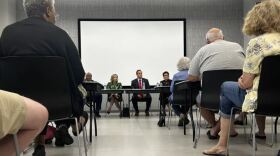 From left, Fairo Mitchell, director of the public utilities for the Oklahoma Corporation Commission, Joy McGill, state director of advocacy for AARP, State Rep. Brad Boles, R-Marlow, and Rep. Meloyde Blancett, D-Tulsa, at a town hall about electricity rates held Thursday, Aug. 13, 2026, at the Bronson Brookside Library in Tulsa.