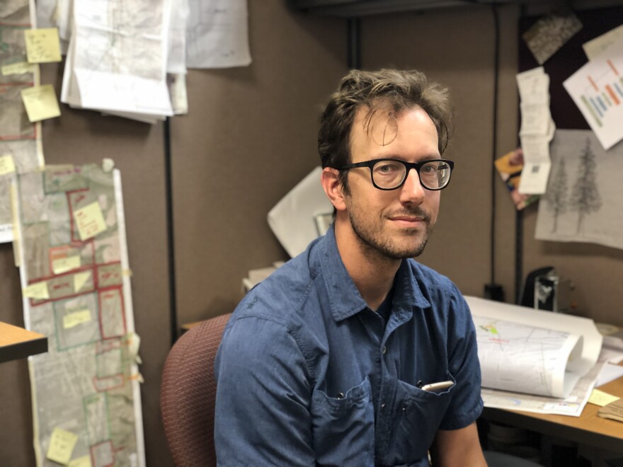 Dayton Crites, Cache County's trails and active transportation planner, in his office.