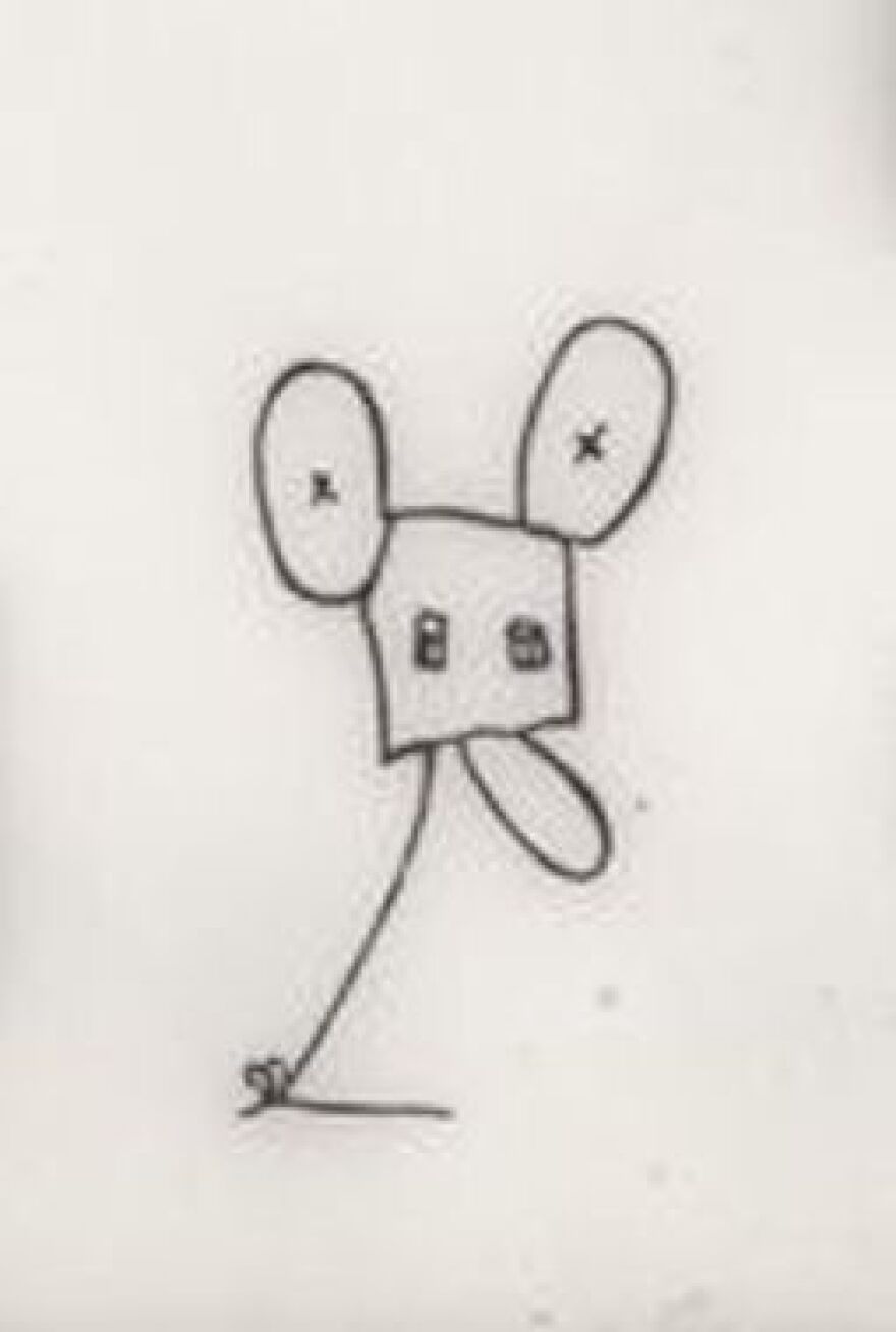 Claes Oldenburg's Moon Museum drawing of a geometric mouse kite.