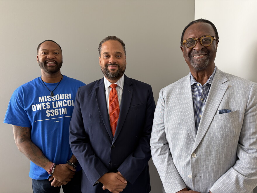 Don Calloway, Jared Boyd and John Bowman pose for a portrait at St. Louis Public Radio's studios last month. Calloway and Boyd are leading a lawsuit over underfunding Jefferson City-based Lincoln University.