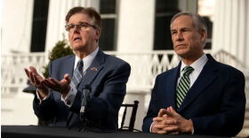  Gov. Greg Abbott and Lt. Gov. Dan Patrick at a joint press conference on the lawn of the Governor’s Mansion on Jan. 9, 2019. 