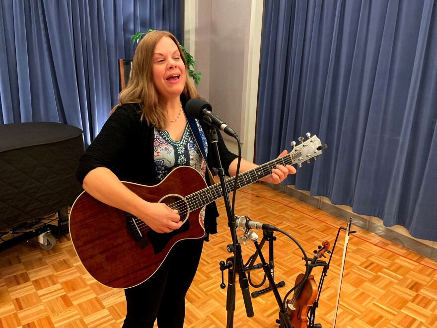 Joy Zimmerman warms up in the KPR Live Performance Studio before her set.