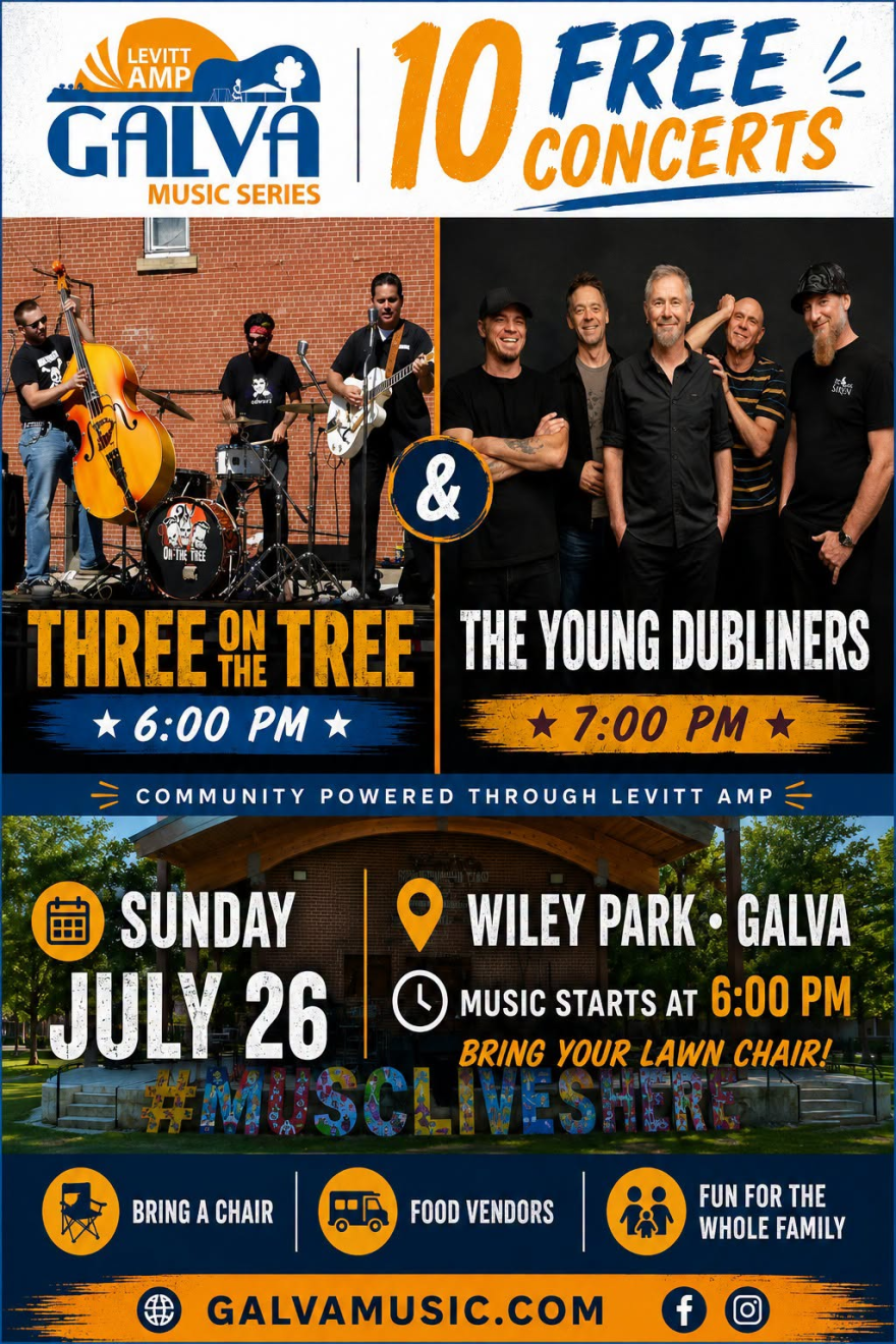 Free concerts are held Sunday nights from May to August at Galva's Wiley Park, and the series is funded through 2028.