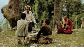 David Lewiston, making one of his field recordings in an undated photo.