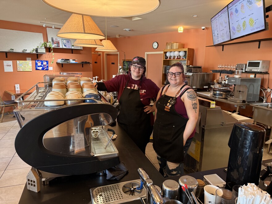 Butter Notes Cafe baristas Gray Pries (left) and Sidney Wells (right) enjoy the music and the people that show up for jazz nights.