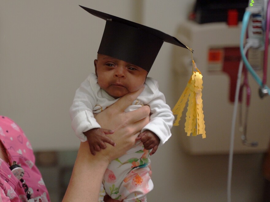 Now 5 pounds, Saybie was given a tiny graduation cap before she left the neonatal intensive care unit at the Sharp Mary Birch Hospital for Women & Newborns in San Diego.