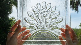Example of kiln-carved glass tile that ceramic sculptor Lauren Shapiro will incorporate into 'What Is Gathered Remains' installation at Naples Botanical Garden.