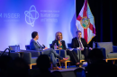 Matt Cimaglia, left, founder of Quantum Coast Capital, moderates a discussion with Palm Beach State College President Ava Parker and Florida Commerce Secretary Alex Kelly at last year’s Quantum Beach conference in West Palm Beach.
