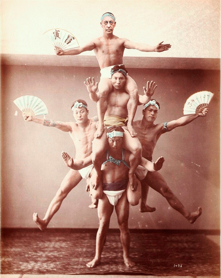 Rachmaninoff (top) briefly joined a troupe of travelling Japanese acrobats.