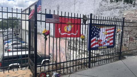 A memorial to U.S. Marine Daniel Montano on North Front Street in downtown Wilmington.