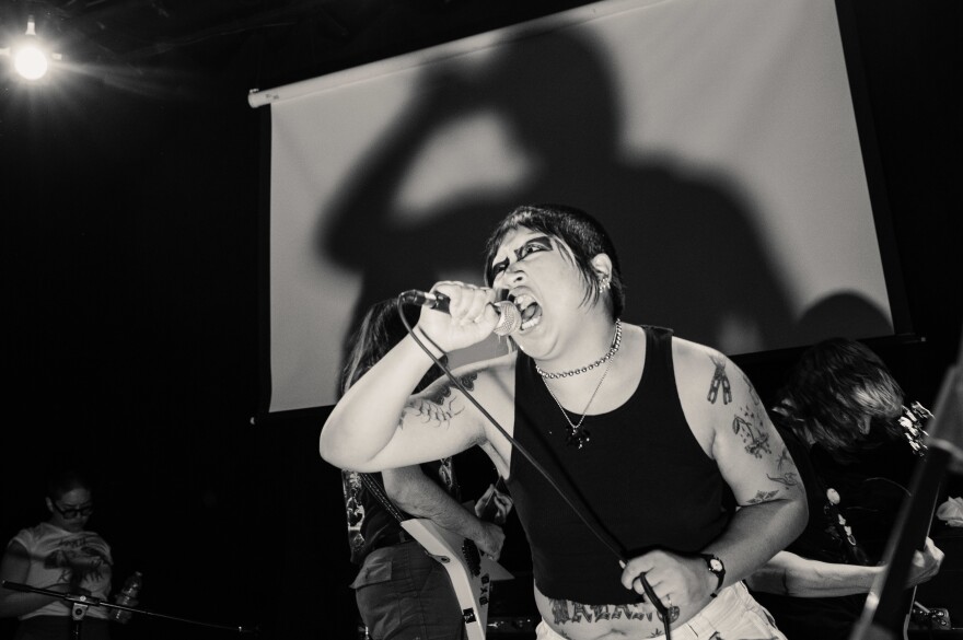 Frankie Ortanez, the lead vocalist for Kanta Kanta, performs at the seventh annual Aklasan Festival in San Francisco on Aug. 5, 2022.