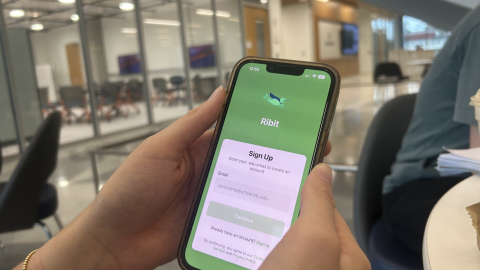 The most updated Ribit app layout currently waiting for approval. “Anyone can download the app, but to log into the app, you will have to have an EDU email,” Downes said. (Shaine Davison/WUFT News).