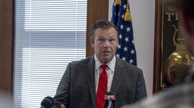 Kansas Attorney General Kris Kobach wrote demand letters to three Kansas cities, giving them 60 days to repeal their bans on conversion therapy for minors. He appears here at a press conference on Oct. 1, 2025.