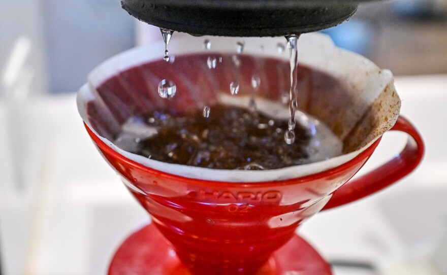 Water is poured over coffee at the perfect temperature and amount.