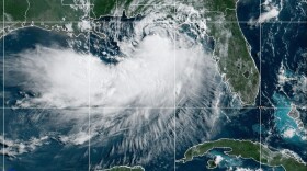 This NOAA satellite image taken at 10:30 a.m. EST on Tuesday, July 21, 2026, shows Tropical Storm Bertha moving along the Gulf of Mexico's northern coast.