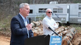 North Carolina Gov. Josh Stein announcing his $792 million recovery funding request to the state’s General Assembly on March 26, 2026, while speaking at a home in Mitchell County.