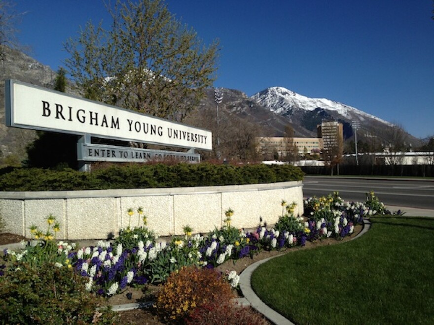 A sign reads Brigham Young University.