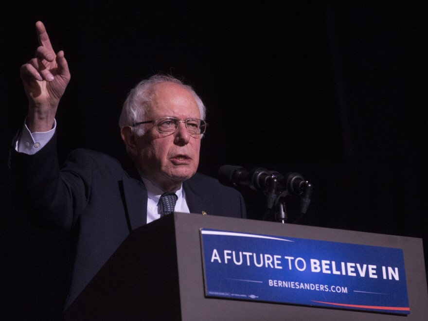 Democratic presidential candidate Bernie Sanders speaks during a campaign stop at The Colonial Theatre in Keene, N.H. The Vermont senator is up by double digits in most Democratic polls in the state.