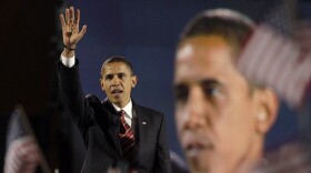 President-elect Barack Obama waves to his supporters after delivering his victory speech at his election night party Nov. 4, 2008, at Grant Park in Chicago.
