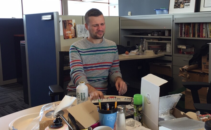 Miles considers developing a peanut allergy until this lunch is over.