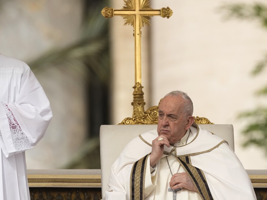 Pope Francis celebrates Easter mass in St. Peter's Square at the Vatican, Sunday, March 31, 2024.