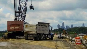 This former high-occupancy lane over I-85 on I-77 southbound will be widened to carry two toll lanes. 