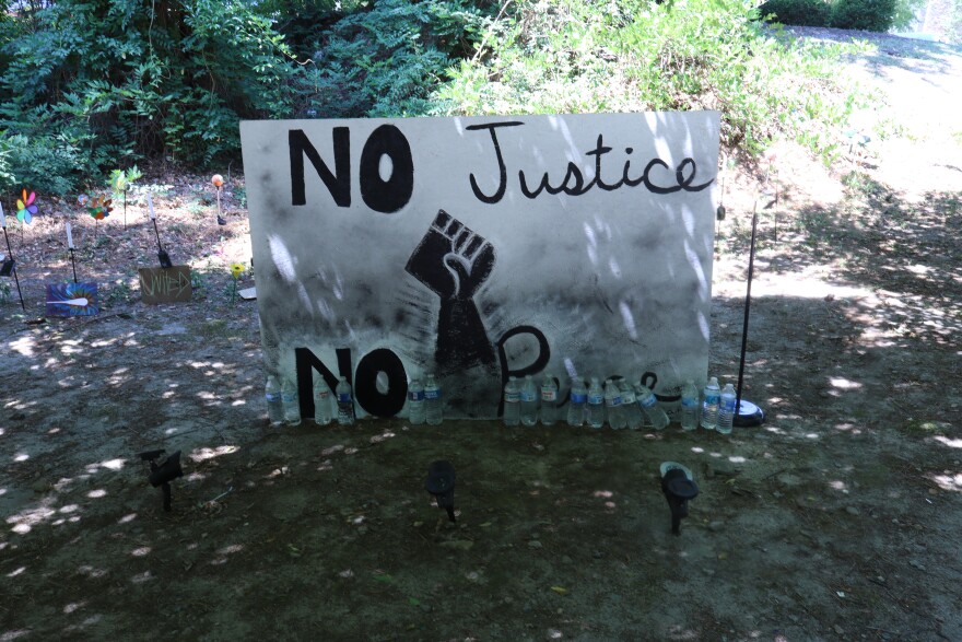 Art work left at the memorial site by members of the community