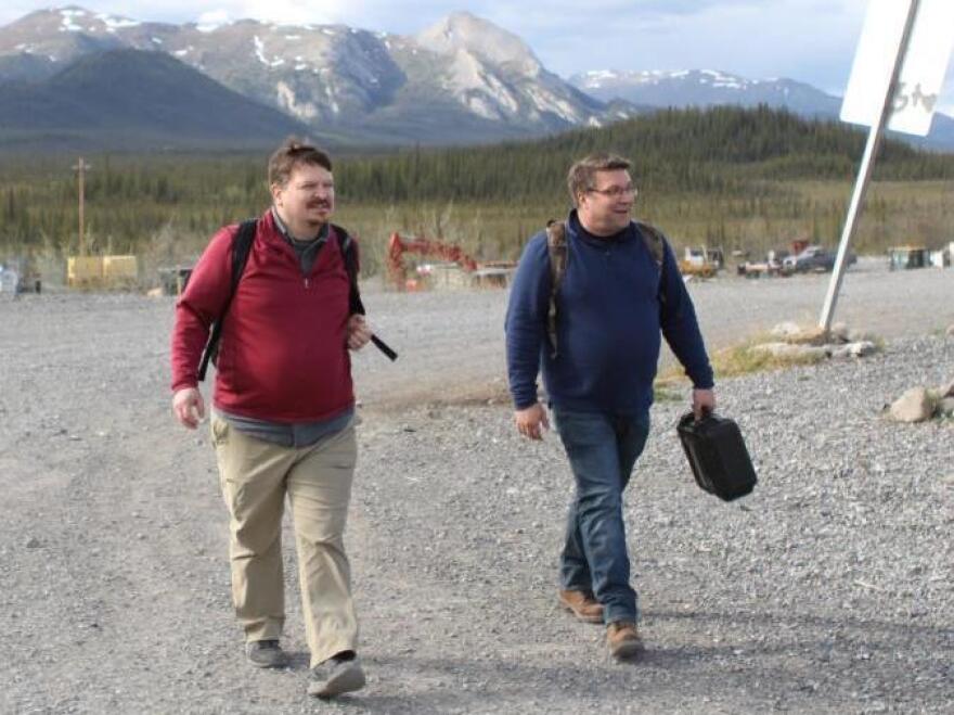 Joe Balash, left, after a meeting earlier this year in Arctic Village, where some oppose oil drilling in nearby Arctic National Wildlife Refuge.