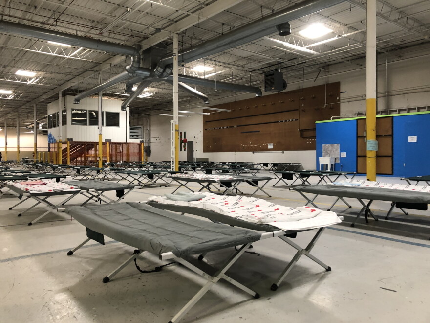 The sleeping area at Casa del Refugiado, where some asylum seekers who were enrolled in the "Remain in Mexico" program will stay for a night or two after entering El Paso, before joining family members in other parts of the U.S.