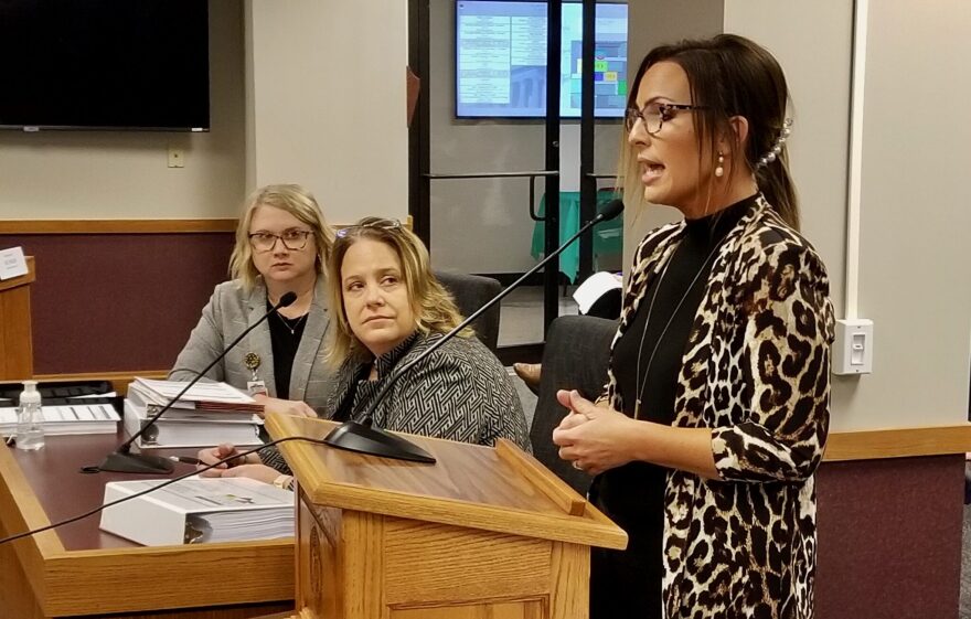 Jessica Bax speaks during a Missouri House Budget Committee hearing.