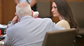 Lindsay Clancy speaks with her lawyer Kevin Reddington during proceedings in her trial, Thursday, Aug. 20, 2026, in Plymouth, Mass.