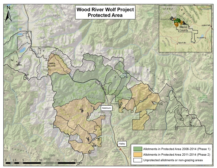 A map of the area where the Wood River Wolf Project works