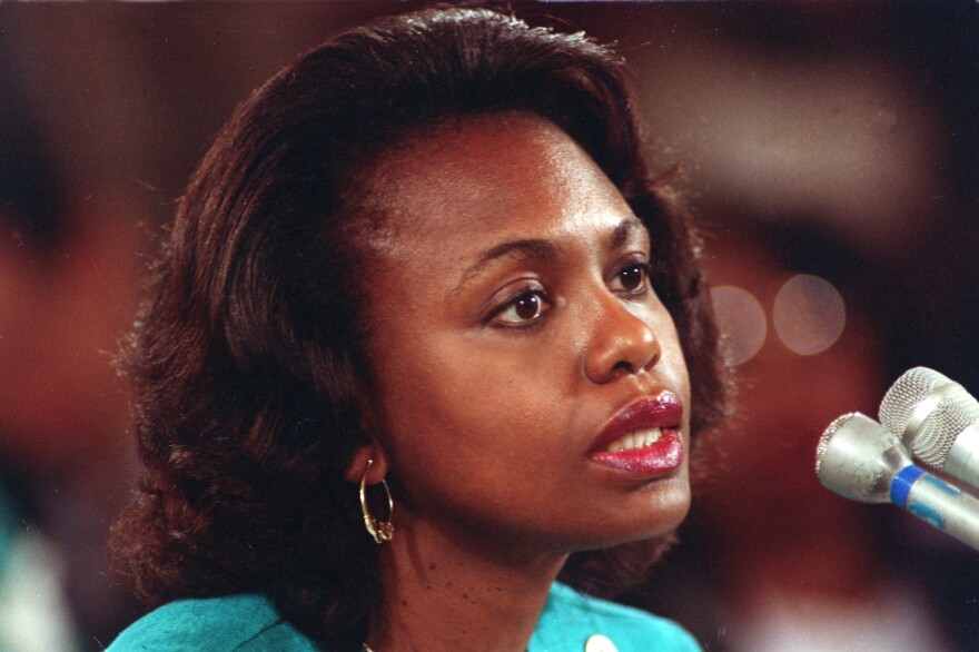 University of Oklahoma law professor Anita Hill testifies before the Senate Judiciary Committee on the nomination of Clarence Thomas to the Supreme Court on Capitol Hill on Oct. 11, 1991. Hill testified that she was "embarrassed and humiliated" by unwanted, sexually explicit comments made by Thomas when she worked for him.