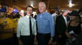 Mayor Pete Buttigieg with former Vice President Joe Biden after delivering remarks at Galivants Ferry Stump, SC in 2019.