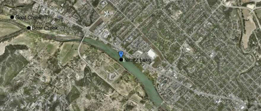 Map showing Nimitz Lake in Kerrville