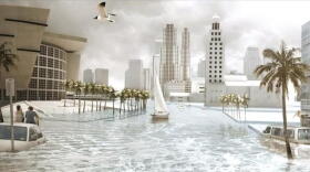 An artist's rendering of sea-level rise impacts to Biscayne Boulevard in downtown Miami. Planners from Miami-Dade, Broward, Palm Beach and Monroe counties agree on a projection of possibly two feet of sea-level rise by 2060 and six feet by 2100.
