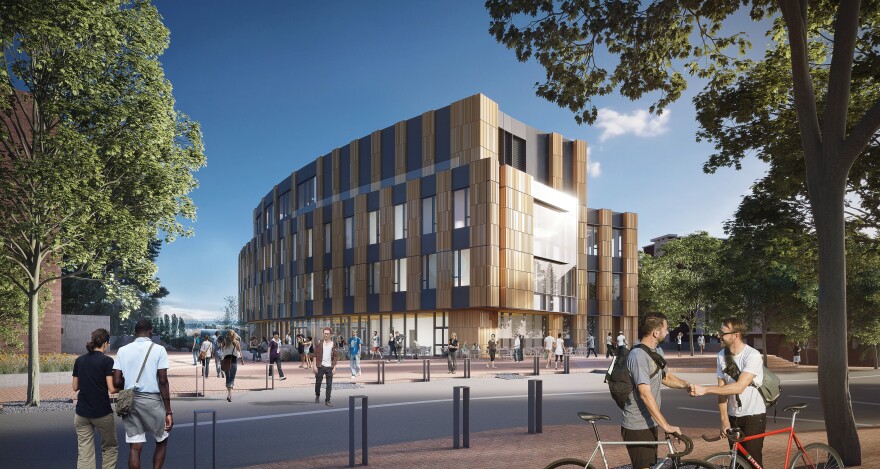 An artist's rendition of a 130,000-square-foot computer science building that the University of Washington is preparing to build.