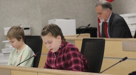 Soldotna Elementary School sixth graders participate in a mock assembly meeting on Wednesday, Nov. 12, 2025 in Soldotna, Alaska.