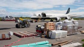 Equipment for a 30-bed field hospital at the King Salmon airport. Monday, June 1, 2020. (Image courtesy of Samaritan's Purse)